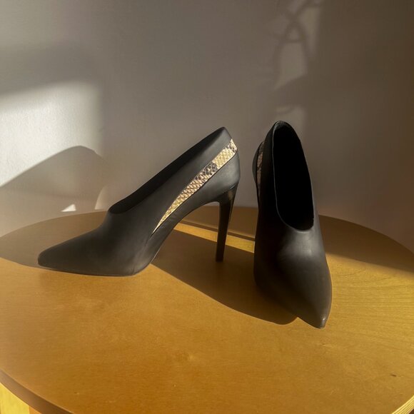 Tibi Lena Black Snakeskin leather Heels Size US 7.5 EU 37.5 - Picture 6 of 7